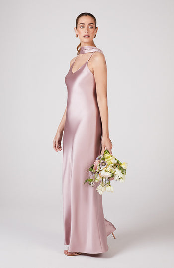 Brooklyn Dress in Rose Pink Satin