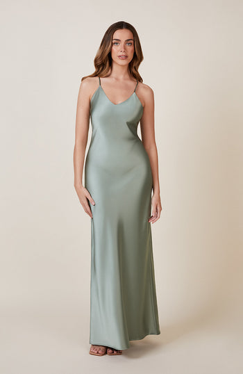 Brooklyn Dress in Sage Green Satin