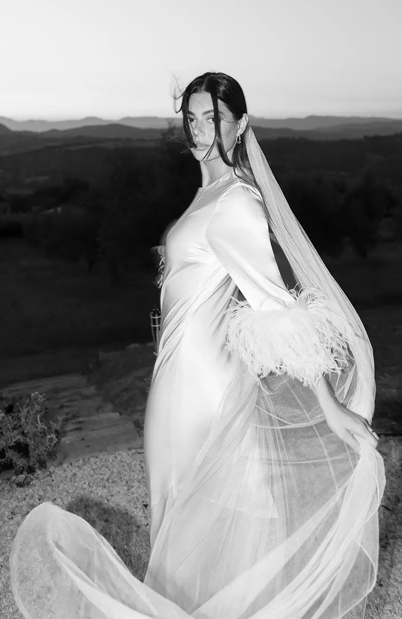 Feather Dolly Wedding Dress Ivory Satin Bridal Dress With Feather Sleeves Dolly Rewritten Feather Dolly Wedding Dress Ivory Satin Bridal Dress With Feather Sleeves Dolly Rewritten