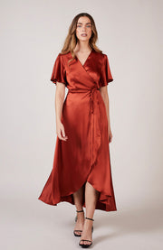 Florence Waterfall Dress in Burnt Orange Satin SAMPLE SALE