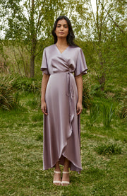 Florence Waterfall Dress in Mink Satin SAMPLE SALE