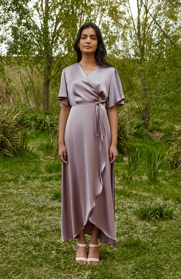 Florence Waterfall Dress in Mink Satin SAMPLE SALE