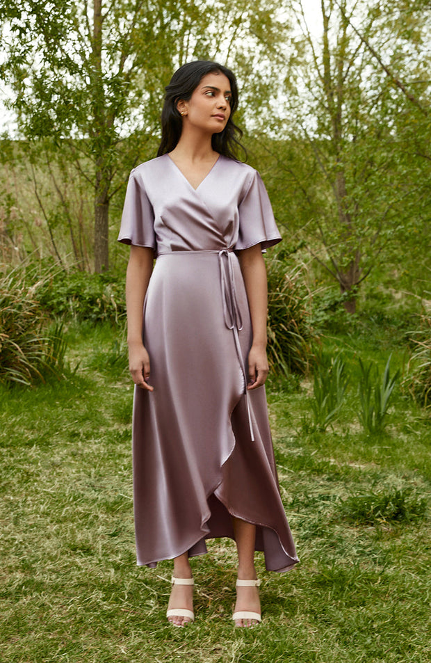 Florence Waterfall Dress in Mink Satin SAMPLE SALE