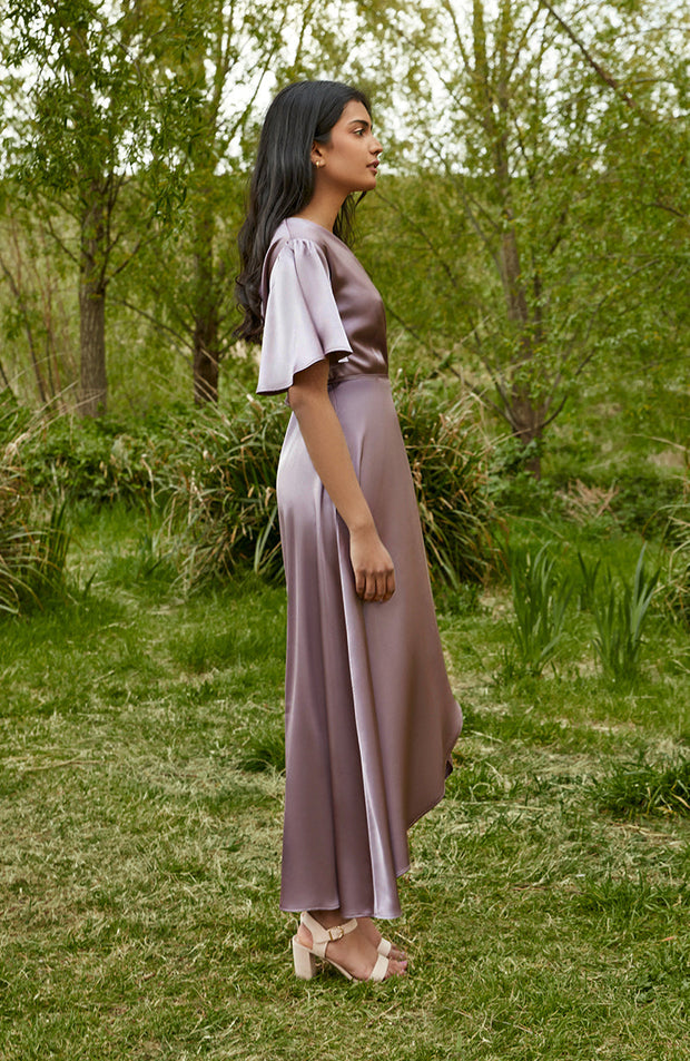 Florence Waterfall Dress in Mink Satin SAMPLE SALE