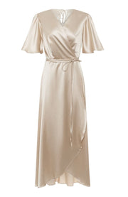 Florence wrap satin bridesmaids dress.