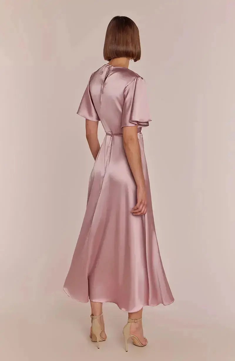 open lace back dress Maxi Length Blush Pink Bridesmaid Dress with Twist Wrap Convertible Top main image 1