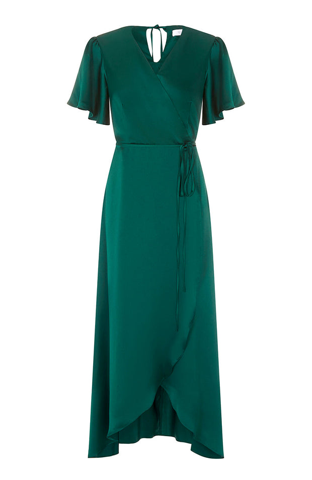 Florence Waterfall Dress in Forest Green Satin SAMPLE SALE