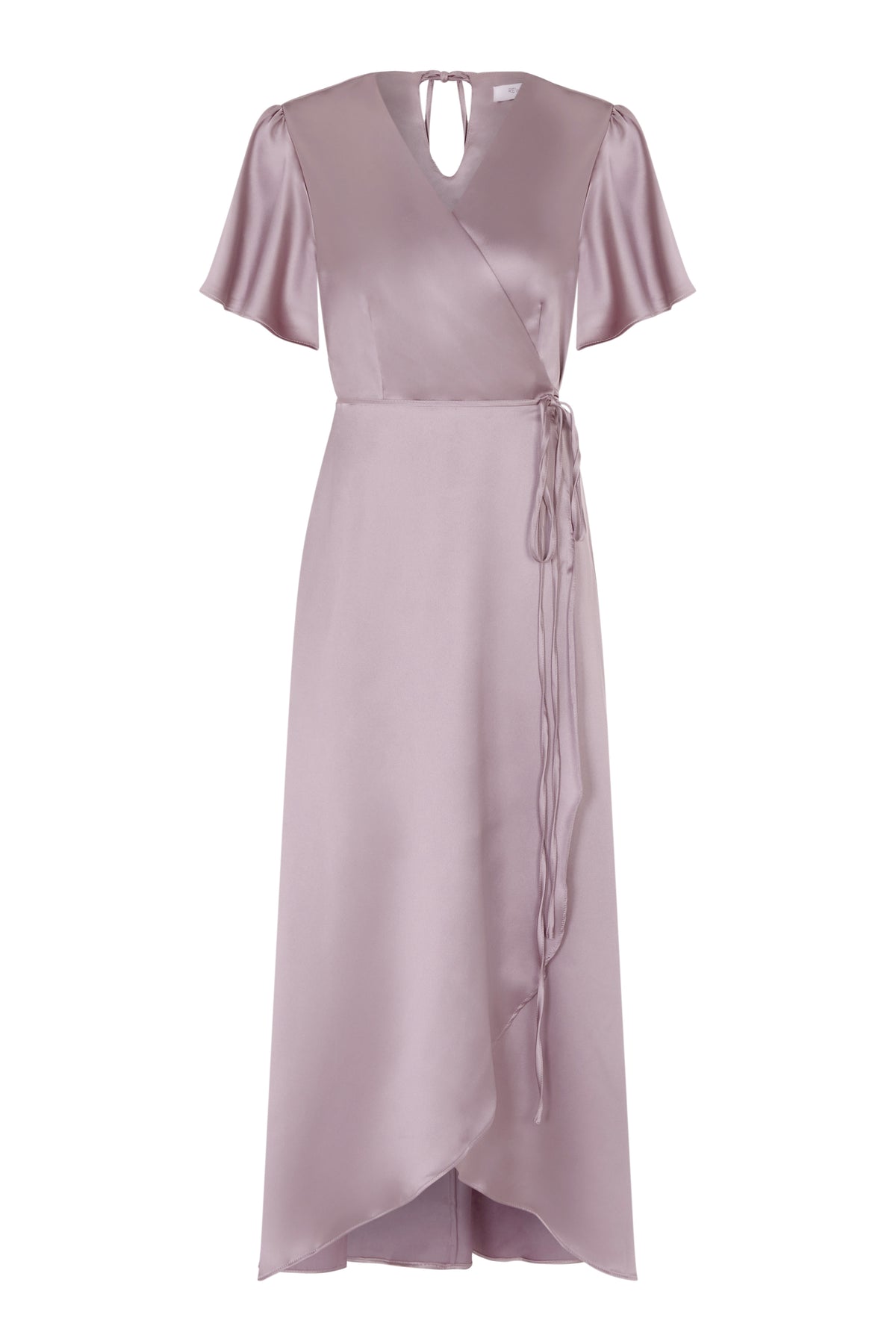Florence Waterfall Satin Bridesmaids Wrap Dress In Mink | Rewritten ...