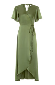 Florence Waterfall-kjole i olivengrøn satin