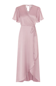 Florence Waterfall Dress in Rose Pink Satin