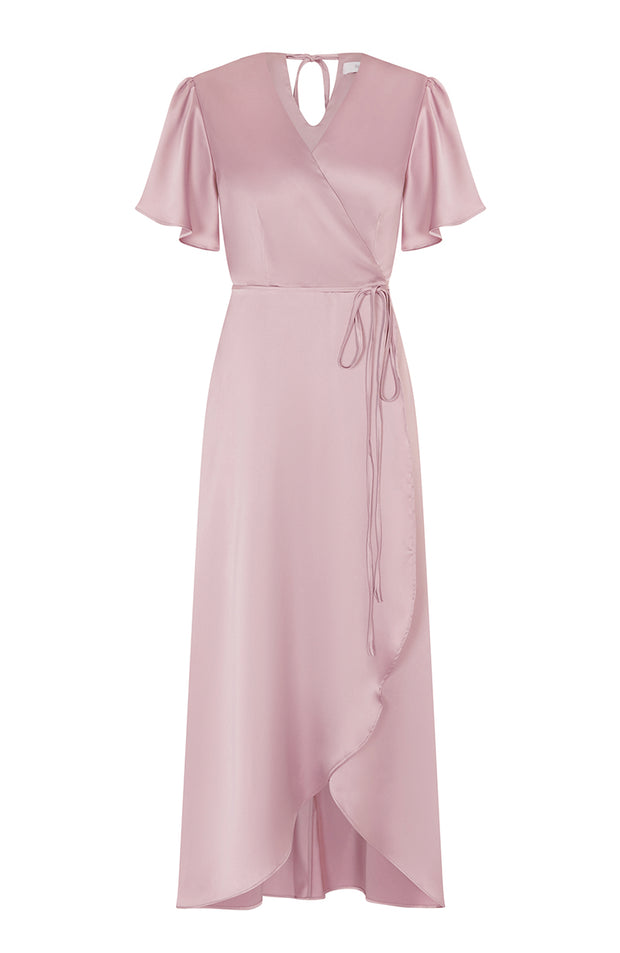 Florence Waterfall Dress in Rose Pink Satin