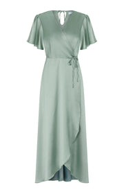 Florence Waterfall Dress in Sage Green Satin SAMPLE SALE