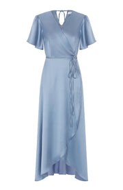Florence Waterfall Dress In Sky Blue Satin