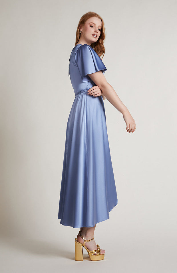 Florence Waterfall Dress In Sky Blue Satin SAMPLE SALE