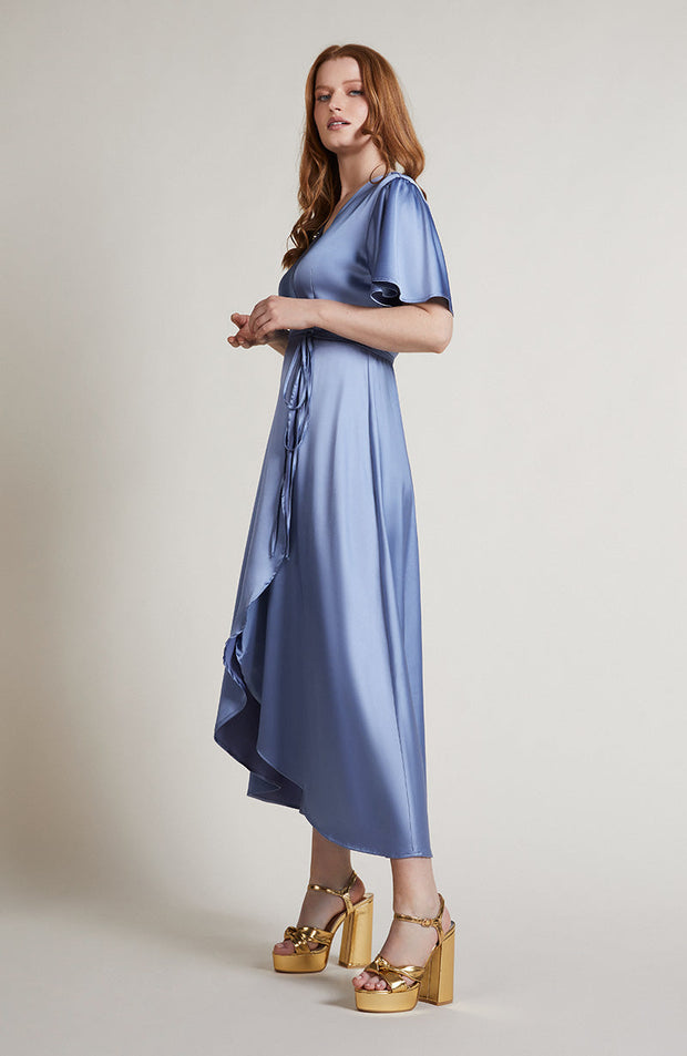 Florence Waterfall Dress In Sky Blue Satin SAMPLE SALE