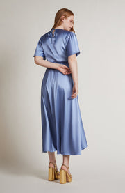 Florence Waterfall Dress In Sky Blue Satin SAMPLE SALE