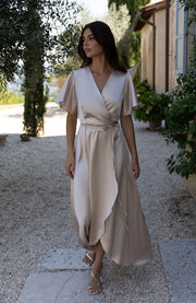 Florence Waterfall Dress in Champagne Satin
