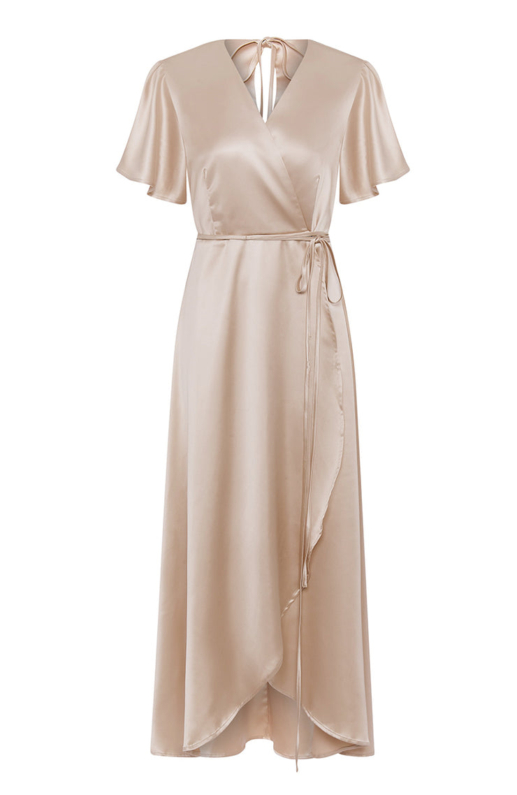 Florence Waterfall Dress in Champagne Satin