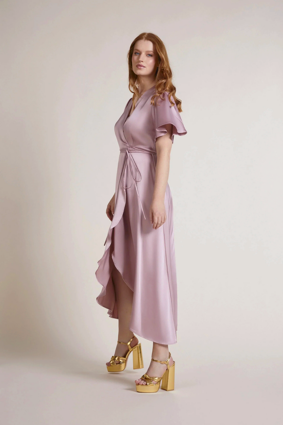 Florence Wrap Bridesmaids Dress In Rose Pink Satin