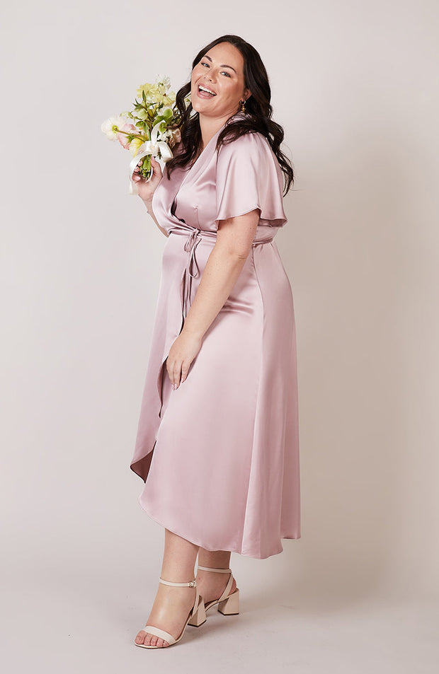 Florence Waterfall Dress in Rose Pink Satin SAMPLE SALE