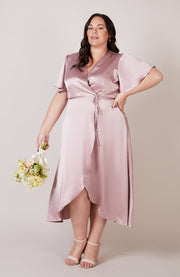 Florence Waterfall Dress in Rose Pink Satin SAMPLE SALE