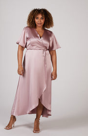 Florence Waterfall Dress in Rose Pink Satin SAMPLE SALE