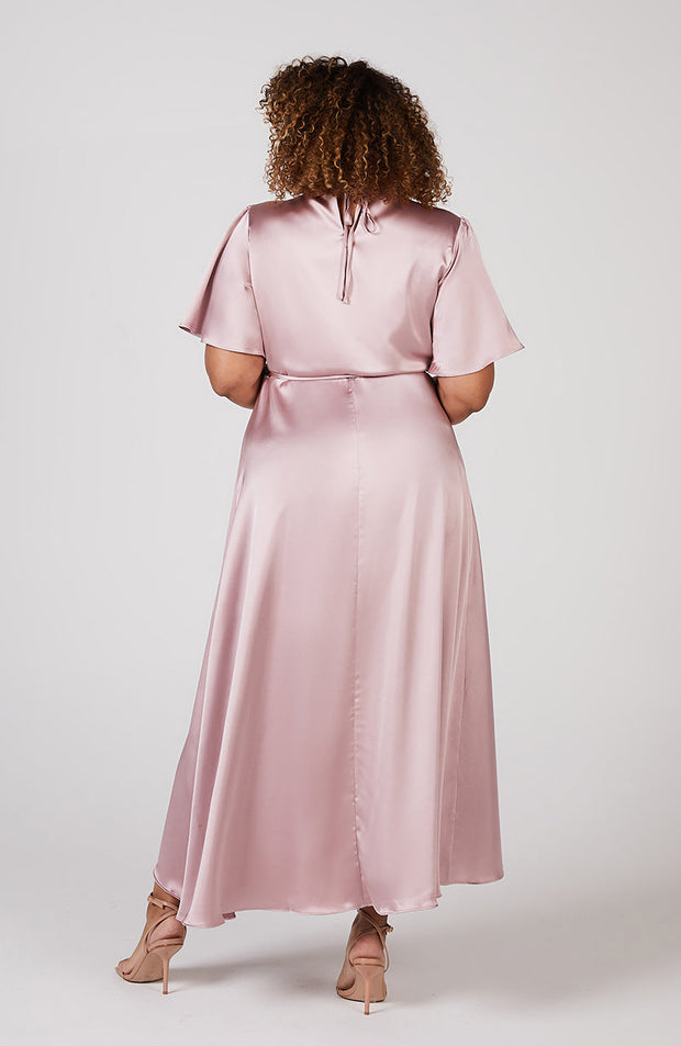 Florence Waterfall Dress in Rose Pink Satin SAMPLE SALE