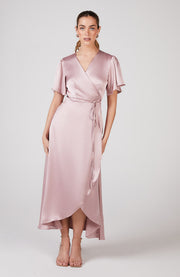 Florence Waterfall Dress in Rose Pink Satin SAMPLE SALE