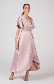 Vestido Florence Waterfall em cetim rosa