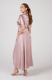 Florence Waterfall Dress in Rose Pink Satin SAMPLE SALE