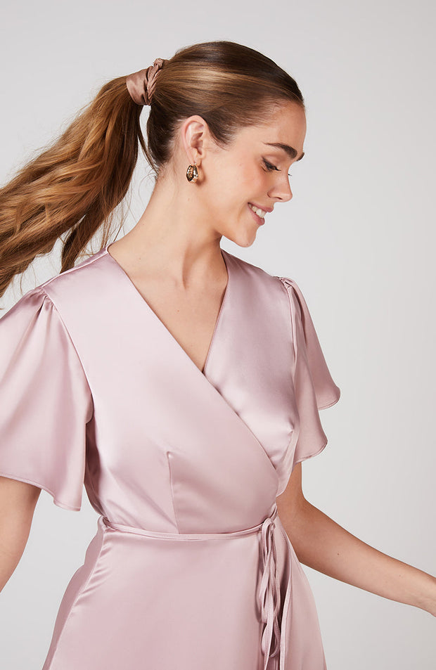 Florence Waterfall Dress in Rose Pink Satin SAMPLE SALE