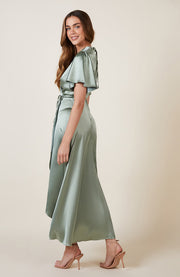 Florence Waterfall Dress in Sage Green Satin SAMPLE SALE