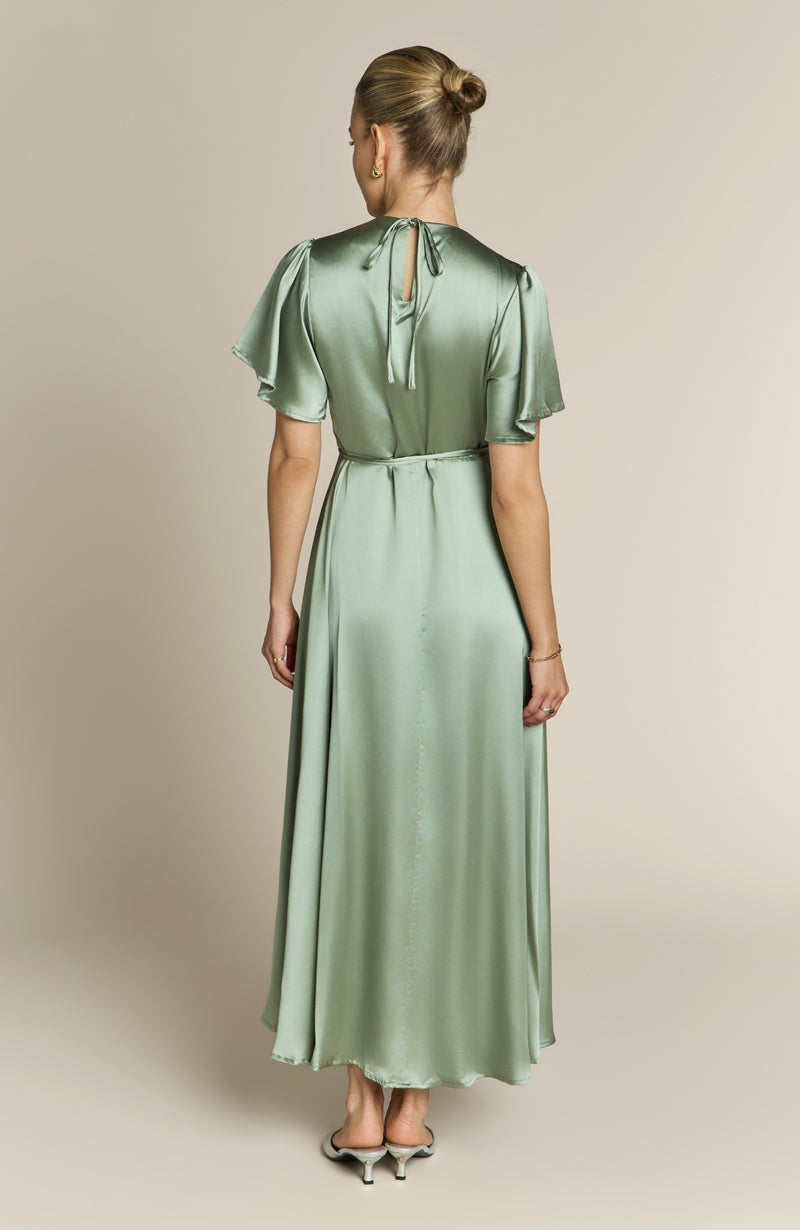 slim fit dress slacks Bell Sleeve Sage Green Dress – Grey Suede main image 1