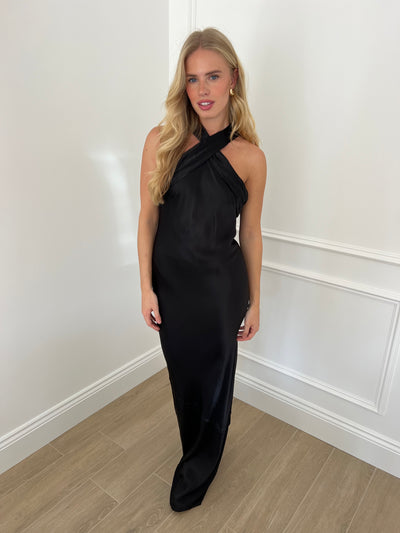 halterneck black bridesmaids wedding guest event dress