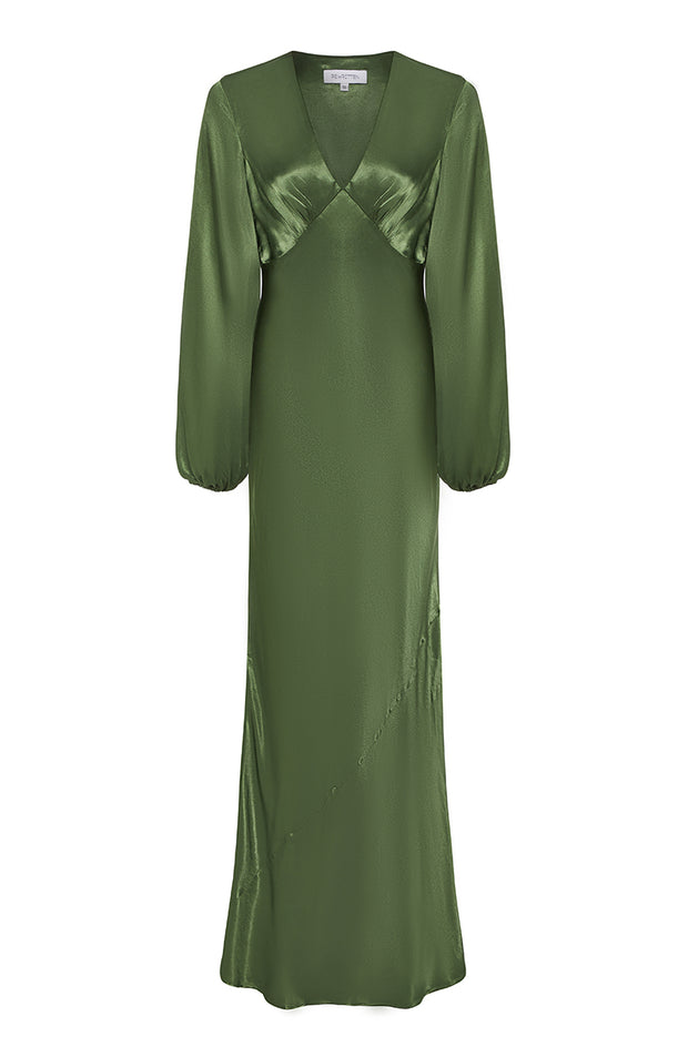 Valencia Dress in Olive Lenzing™ Ecovero™ Satin