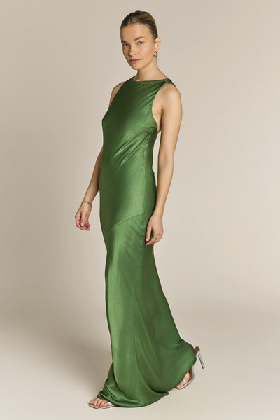 Paris Dress in Olive Green Satin | Bridesmaid & Occasion Dress US 6