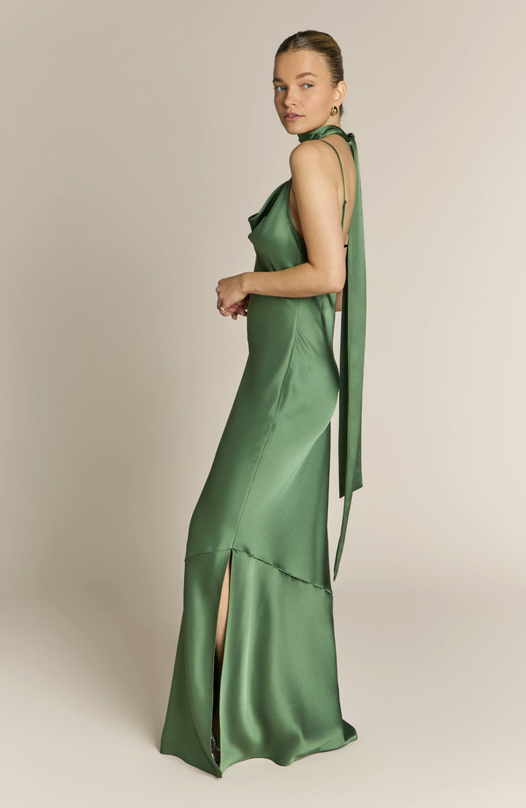 strapless open back dress Olive Green Satin Bridesmaid Dress – Brooklyn main image 0