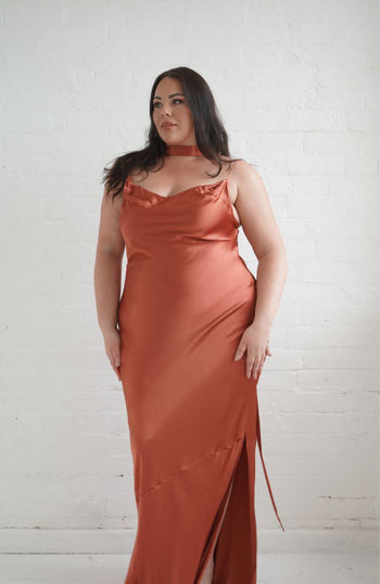 Pollenca Dress in Terracotta Lenzing™ Ecovero™ Satin SAMPLE SALE