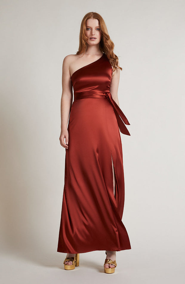 Porto Dress in Burnt Orange Satin SAMPLE SALE