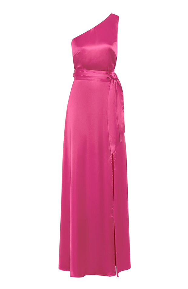 Porto Dress in Hot Pink Satin