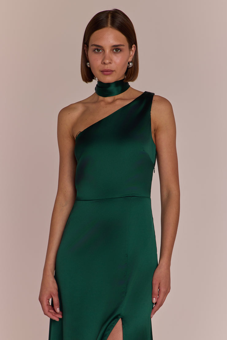 Forest Green Bridesmaid Dress | Satin One Shoulder Porto Rewritten Forest Green Bridesmaid Dress | Satin One Shoulder Porto Rewritten