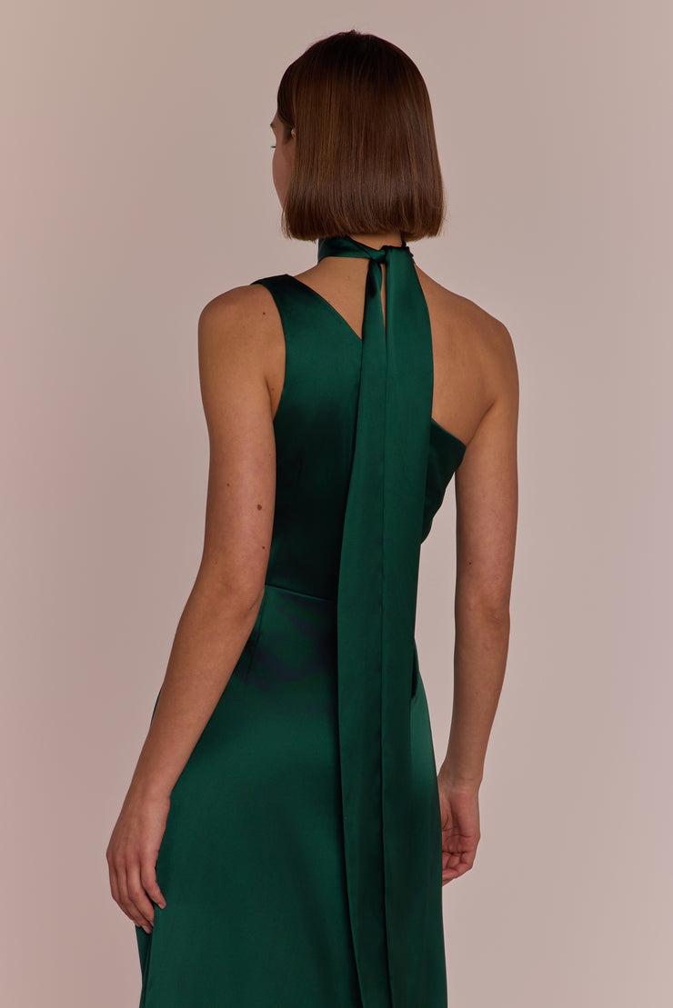 Forest Green Bridesmaid Dress | Satin One Shoulder Porto Rewritten Forest Green Bridesmaid Dress | Satin One Shoulder Porto Rewritten