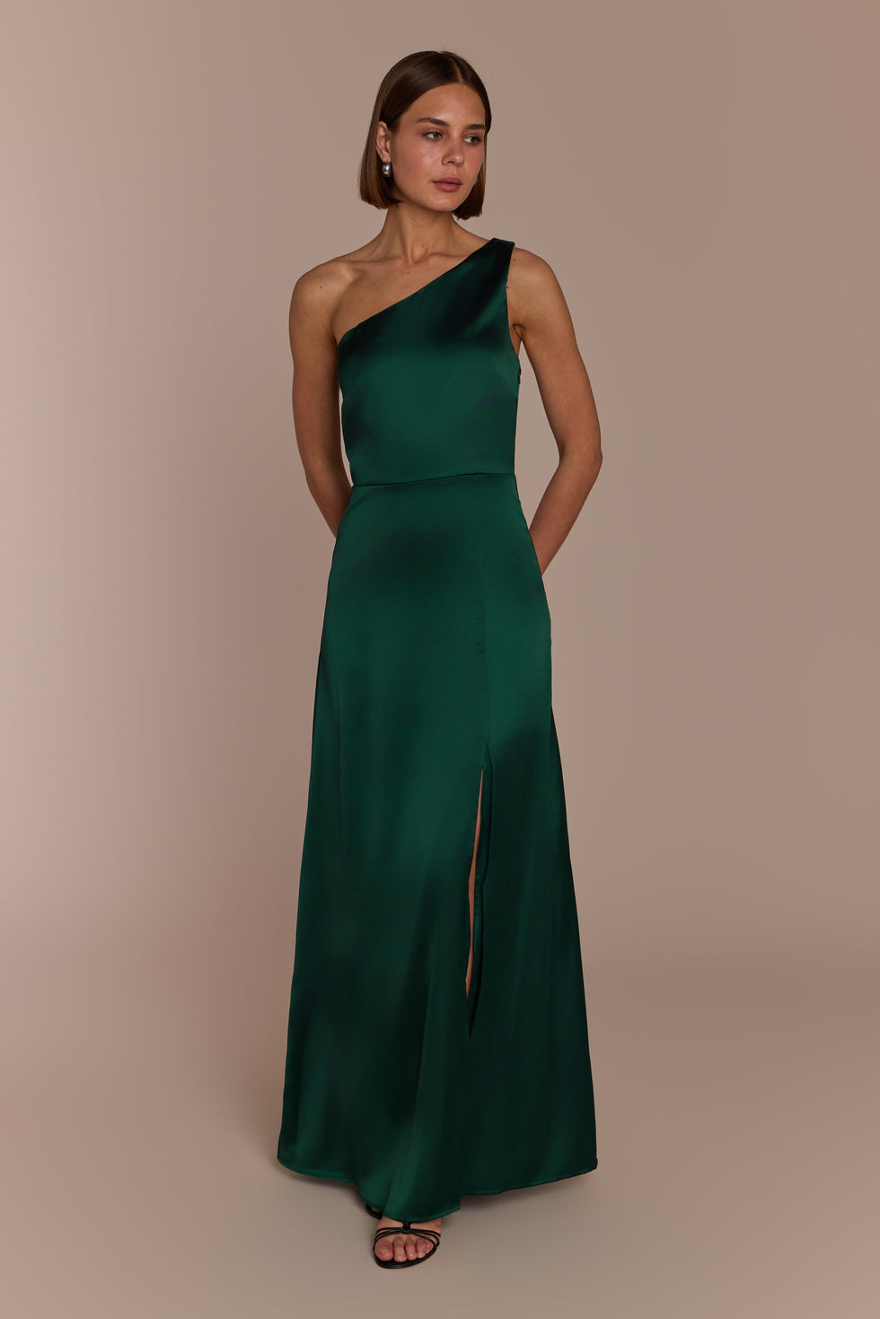 green emerald velvet dress Deme by Gabriella Connie Olive Off-The-Shoulder Draped Maxi Dress main image 1