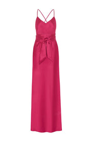 Brooklyn hot pink slip satin bridesmaids dress