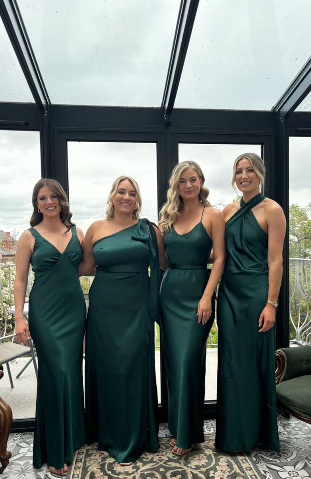 Thick strap dark emerald forest green long bridesmaids dress