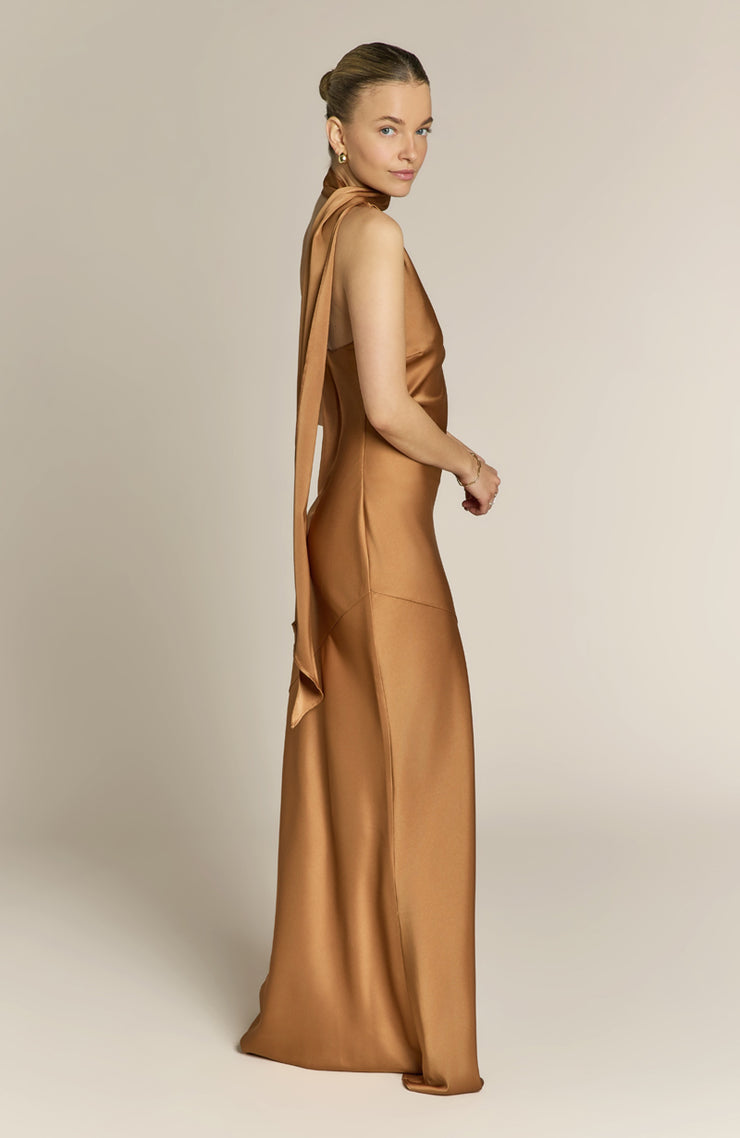 Caramel Raye One Shoulder Bridesmaid Dress | Rewritten London