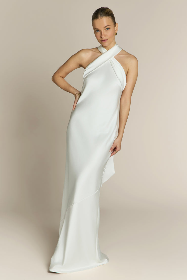 Ivory Satin Second Wedding Dress | Roma One Shoulder Dress  Rewritten   Rewritten