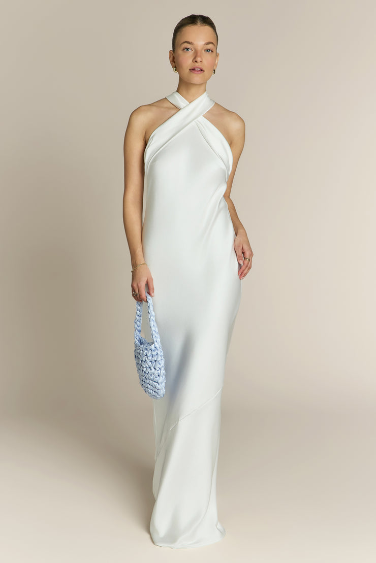rewritten roma halterneck satin maxi dress product info and reviews Ivory Satin Second Wedding Dress