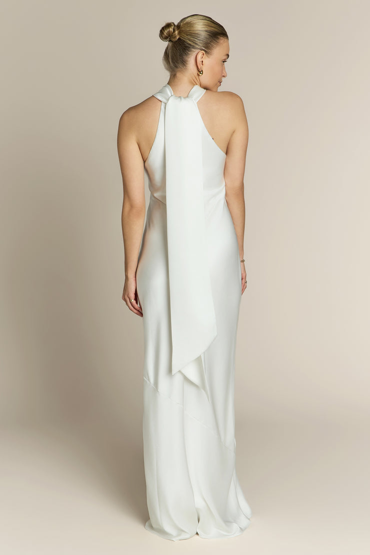 rewritten roma halterneck satin maxi dress product info and reviews Ivory Satin Second Wedding Dress
