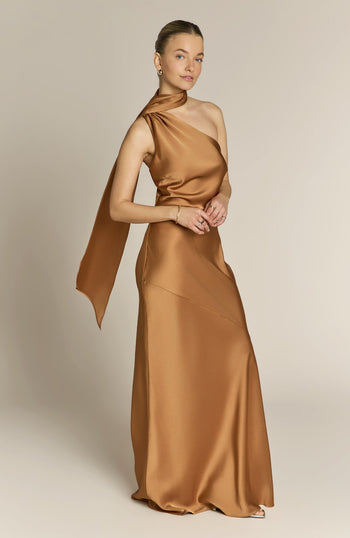 Raye One Shoulder Dress in Caramel